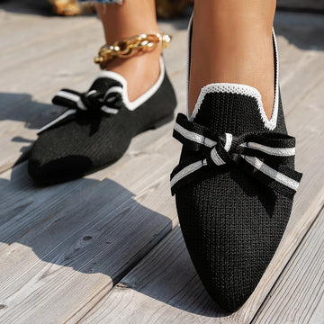 Xajzpa New Women Flats Shoe Knitted Slip Breathable Comfortable Solid Color Shoes Casual Pointed Toe Walking Loafers Sneakers